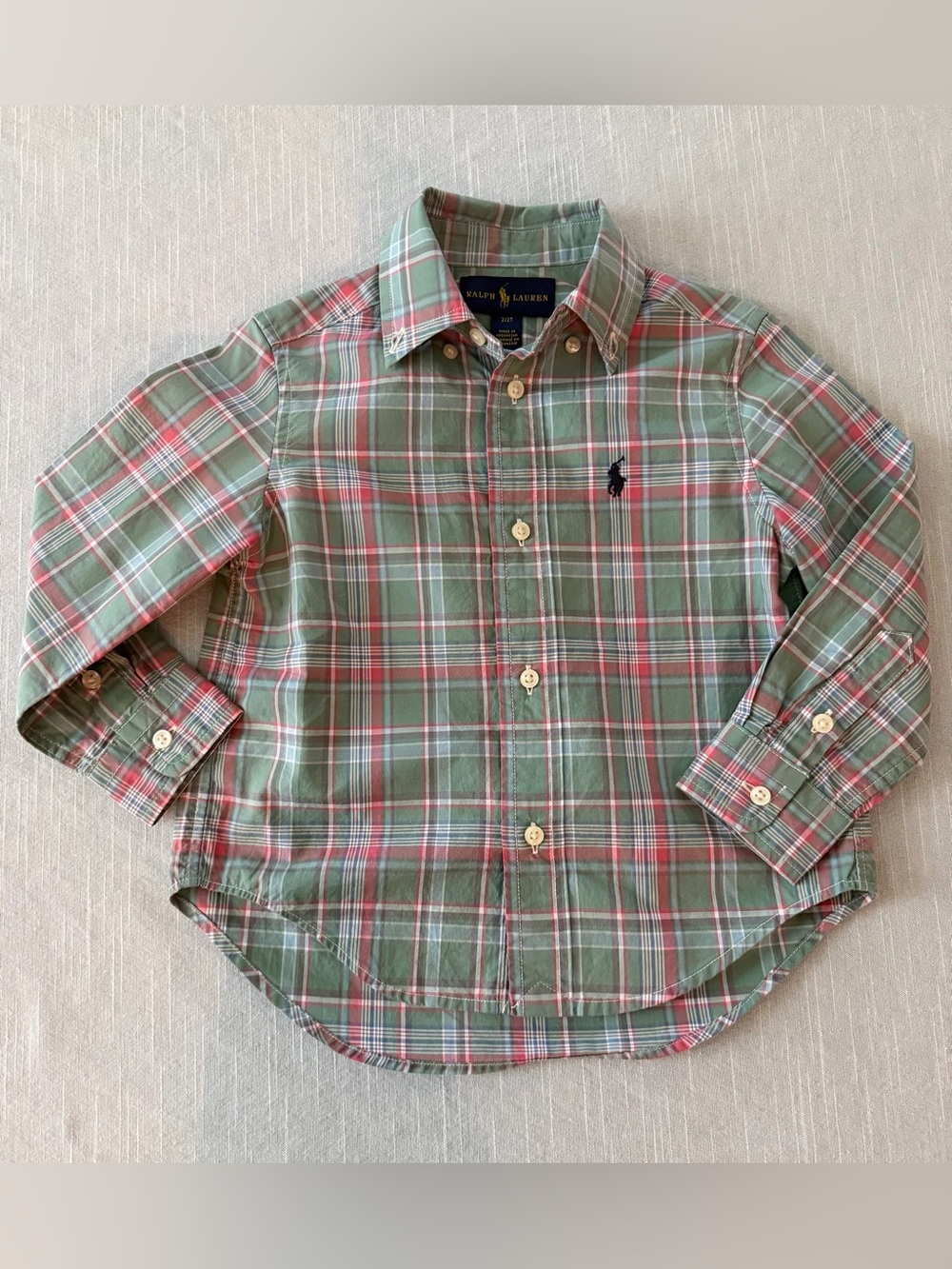 Ralph Lauren Green and Red Plaid Button-Down Shirt - Kids